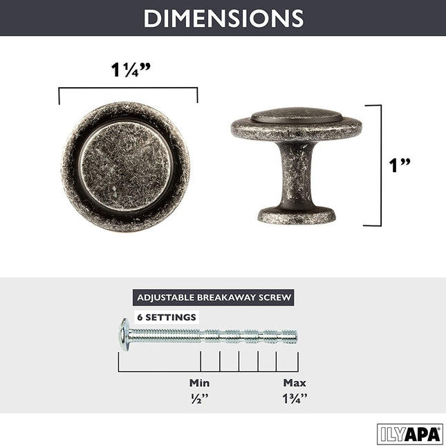 Antique Iron Kitchen Cabinet Knobs - 1 1/4 Inch Round Drawer Handles - 10 Pack of Kitchen Cabinet Hardware