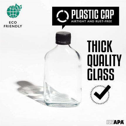 Ilyapa 350 ml Glass Flask Bottle - 12 Pack Liquor Pocket Flask with Plastic Top, Sauce, Oil, Syrup Bottle