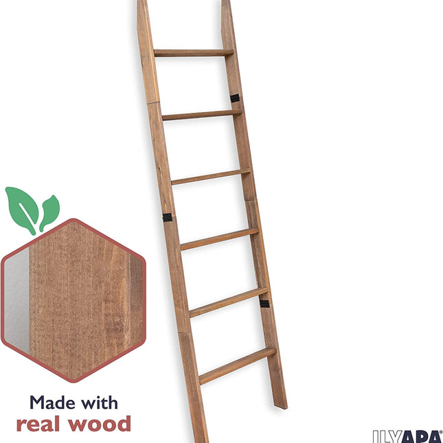 Ilyapa Blanket Ladder for The Living Room - Rustic Decorative Quilt Ladder with Folding Construction for Easy Storage, Brown Weathered Wood