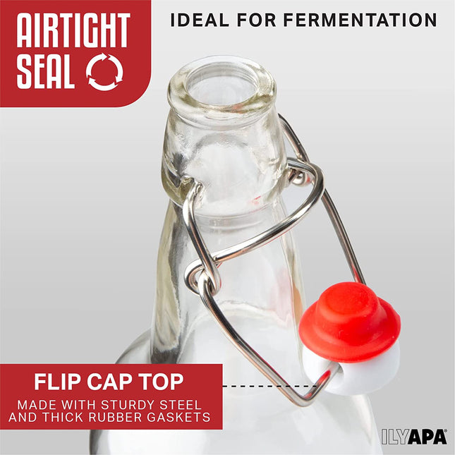 Ilyapa Ilyapa 12oz Clear Glass Beer Bottles for Home Brewing - 12 Pack with Flip Caps for Beer Bottling