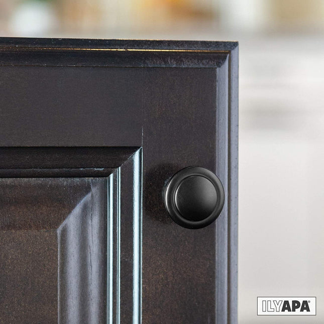 Flat Black Kitchen Cabinet Knobs - 1 1/4 Inch Round Drawer Handles - 25 Pack of Kitchen Cabinet Hardware
