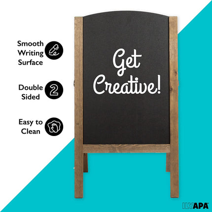 Ilyapa Wooden A-Frame Sign with Rounded Top - 20 x 40 Inches Barnwood Sidewalk Chalkboard Menu Display