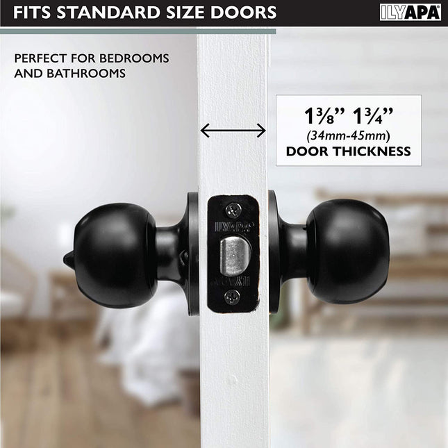 Ilyapa Privacy Door Knob for Bed/Bath - Ball, Matte Black Interior Keyless Turn Thumb Locking Round Door Handle, Matte Black, 6 Pack