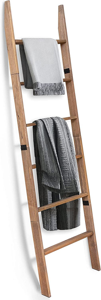 Ilyapa Blanket Ladder for The Living Room - Rustic Decorative Quilt Ladder with Folding Construction for Easy Storage, Brown Weathered Wood