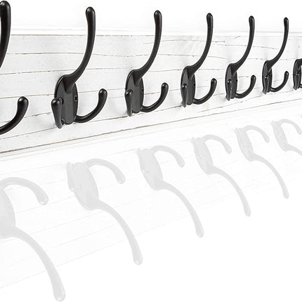 Ilyapa Wall Mounted Coat Rack, White Wooden Coat Hook Rail - 38" with 10 Tri Hooks