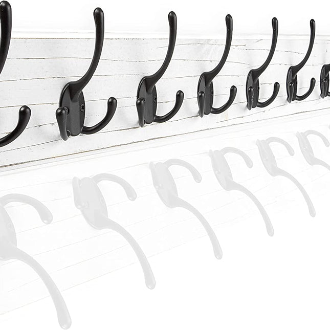 Ilyapa Wall Mounted Coat Rack, White Wooden Coat Hook Rail - 38" with 10 Tri Hooks