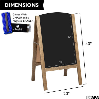Ilyapa Wooden A-Frame Sign with Rounded Top - 20 x 40 Inches Barnwood Sidewalk Chalkboard Menu Display