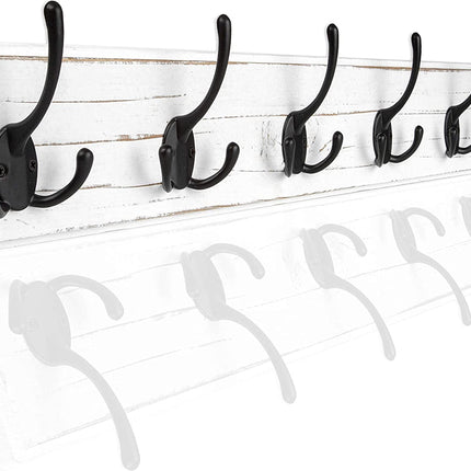 Ilyapa Wall Mounted Coat Rack, White Wooden Coat Hook Rail - 27" with 6 Tri Hooks
