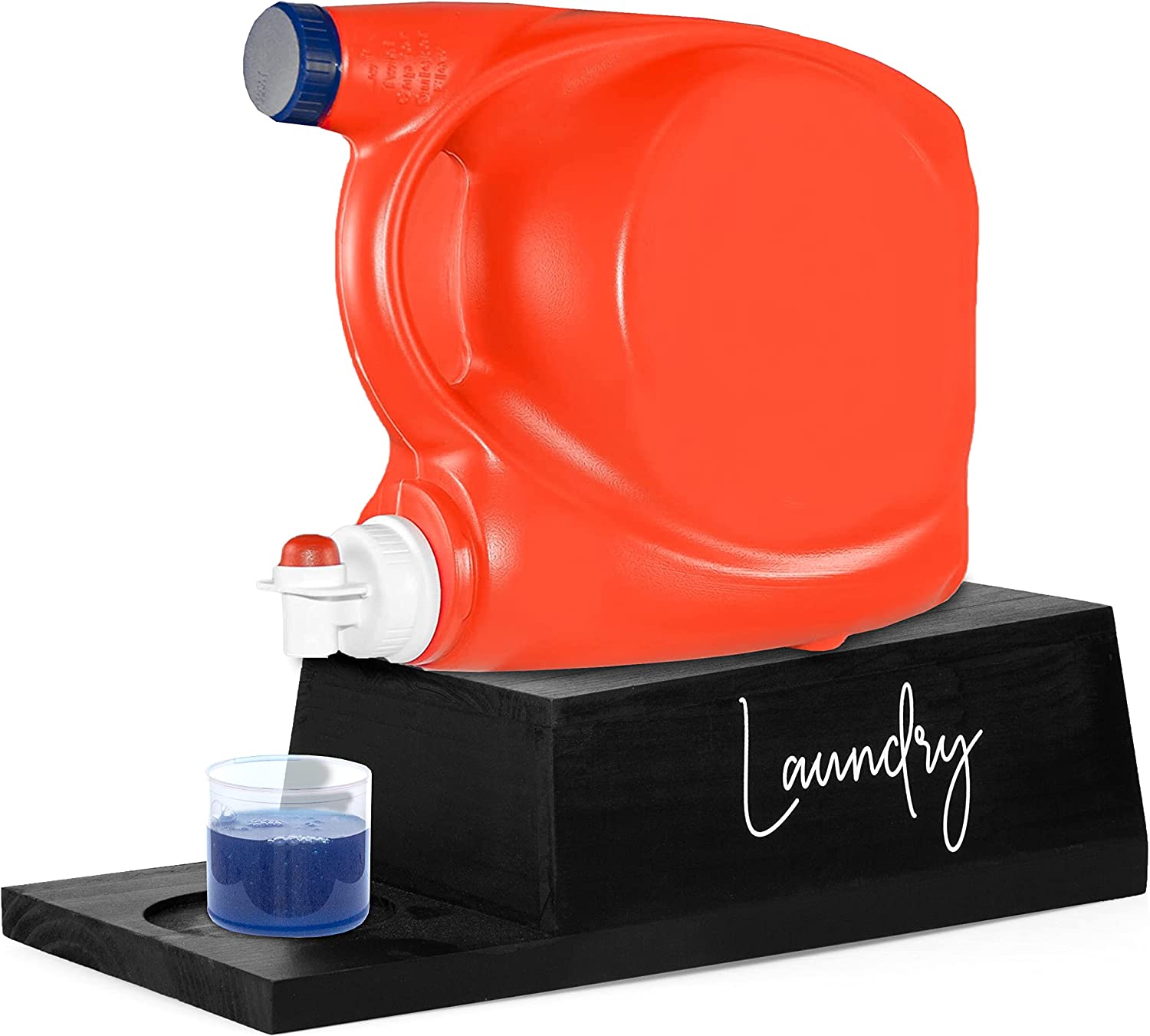 Ilyapa Black Wooden Soap Station - Props Up Laundry Detergent Dispensers, Fabric Softeners