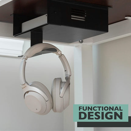 Ilyapa Under Desk CPU Mount with Headphone Hanger - 2.8 x 8.1 x 8.5 Steel Computer Mount for Home Office Desk - Includes Wood Screws
