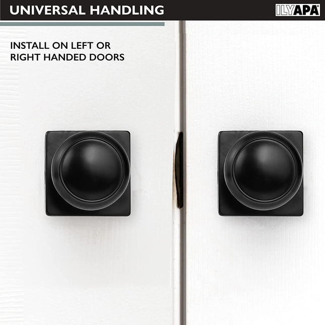 Ilyapa Half Dummy Door Knob - Square Base/Round Handle, Black 6 Pack