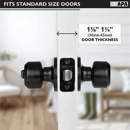 Ilyapa Privacy Door Knob for Bed/Bath - Modern Short, Black Interior Keyless Turn Thumb Locking Round Door Handle, Black