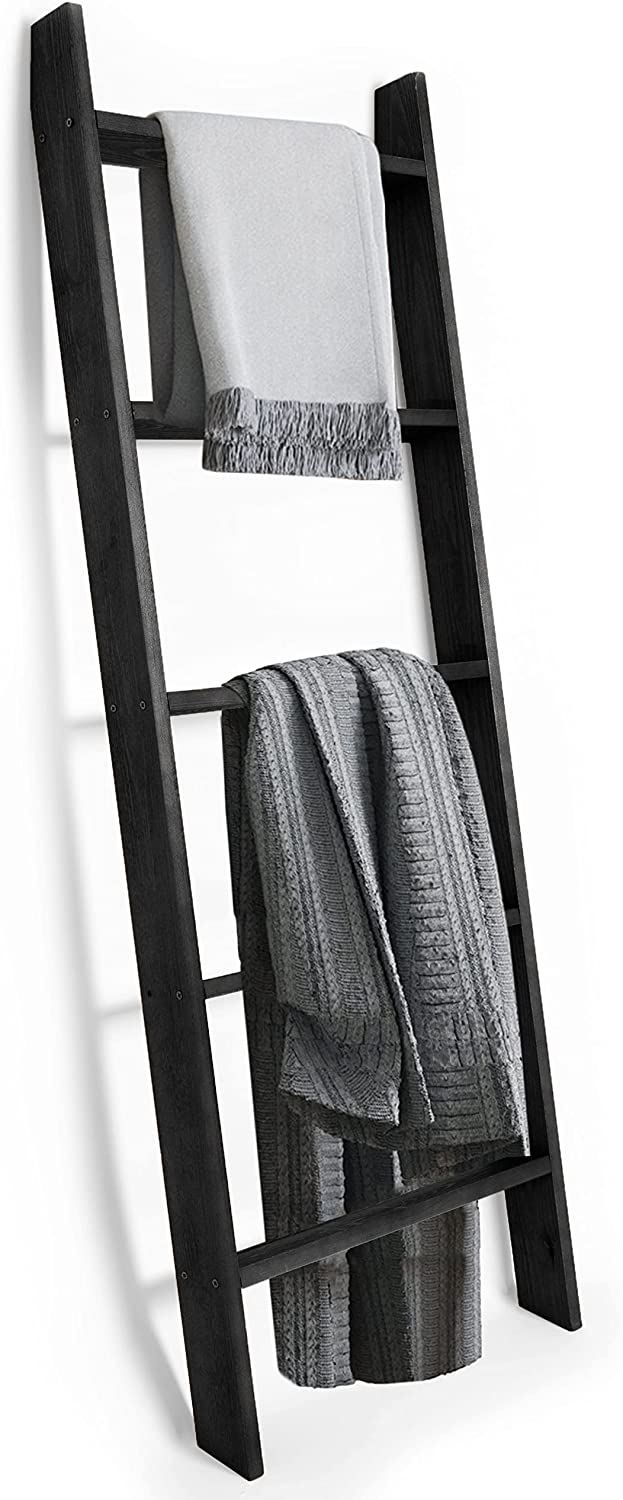 Ilyapa Blanket Ladder for The Living Room - Rustic Decorative Quilt Ladder, Black Weathered Wood