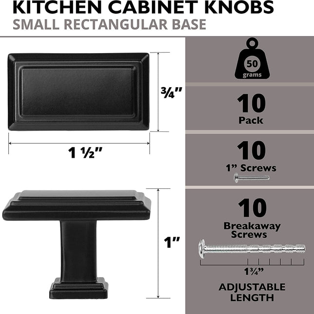 Ilyapa Rectangular Stepped Cabinet Knob, Black 10 Pack 1 inch Kitchen Cabinet Knob Drawer Pull Handle Hardware