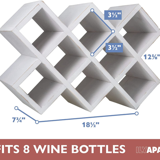 Ilyapa 8-Bottle Countertop Wine Rack - Rustic Weathered White Wood Wine Bottle Holder