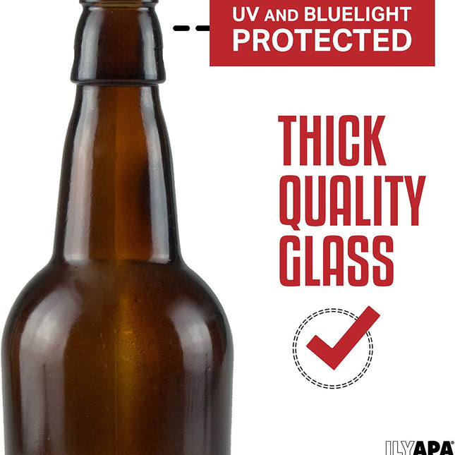 16 oz Amber Glass Beer Bottles for Home Brewing 12 Pack with Flip Caps