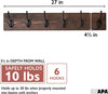 Ilyapa Wall Mounted Coat Rack, Espresso Wooden Coat Hook Rail - 27" with 6 Retro Hook
