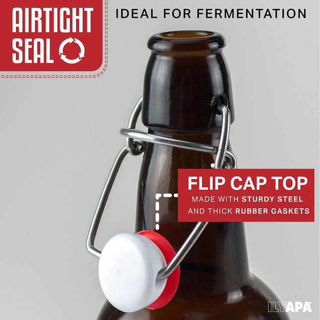 16 oz Amber Glass Beer Bottles for Home Brewing 12 Pack with Flip Caps