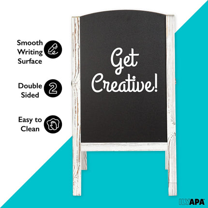 Ilyapa A-Frame Chalkboard Sidewalk Sign - Rounded Top Folding Standing Sandwich Sign for Restaurant, Office, Weddings - Rustic White, 18 x 31.5"
