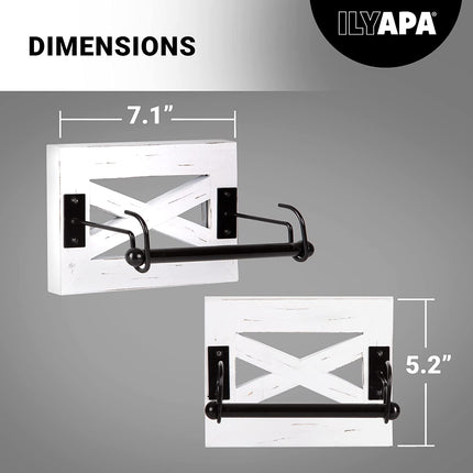 Ilyapa Farmhouse Toilet Paper Holder for Bathroom - Rustic Weathered White Wood Wall Mount Toilet Roll Holder