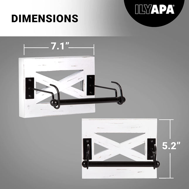 Ilyapa Farmhouse Toilet Paper Holder for Bathroom - Rustic Weathered White Wood Wall Mount Toilet Roll Holder