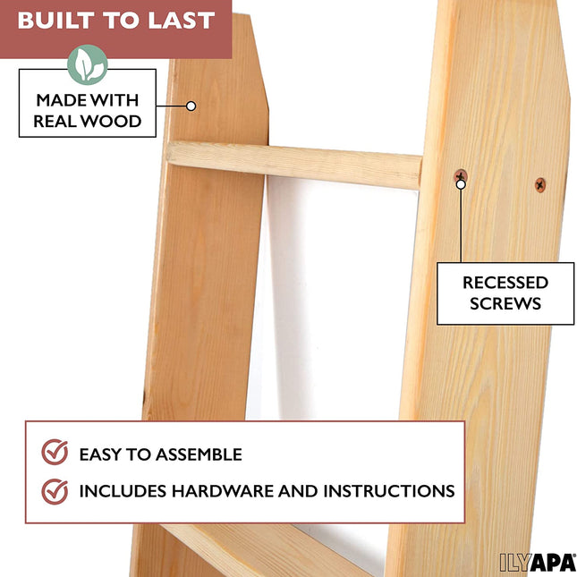 Ilyapa Blanket Ladder for The Living Room - Rustic Decorative Quilt Ladder, Natural Weathered Wood