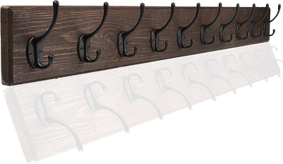 Ilyapa Wall Mounted Coat Rack, Espresso Wooden Coat Hook Rail - 38" with 10 Retro Hooks