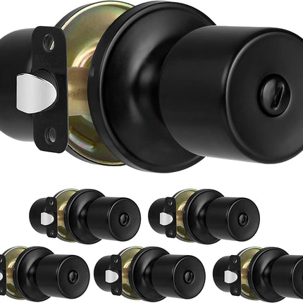 Ilyapa Privacy Door Knob for Bed/Bath - Modern Long, Black Interior Keyless Turn Thumb Locking Round Door Handle, Black