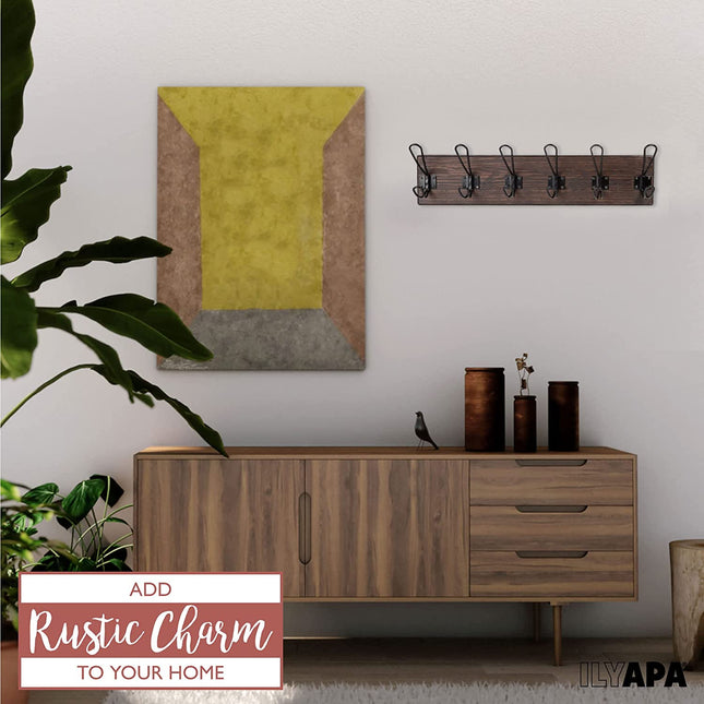 Ilyapa Wall Mounted Coat Rack, Espresso Wooden Coat Rack - 27" with 6 Hooks