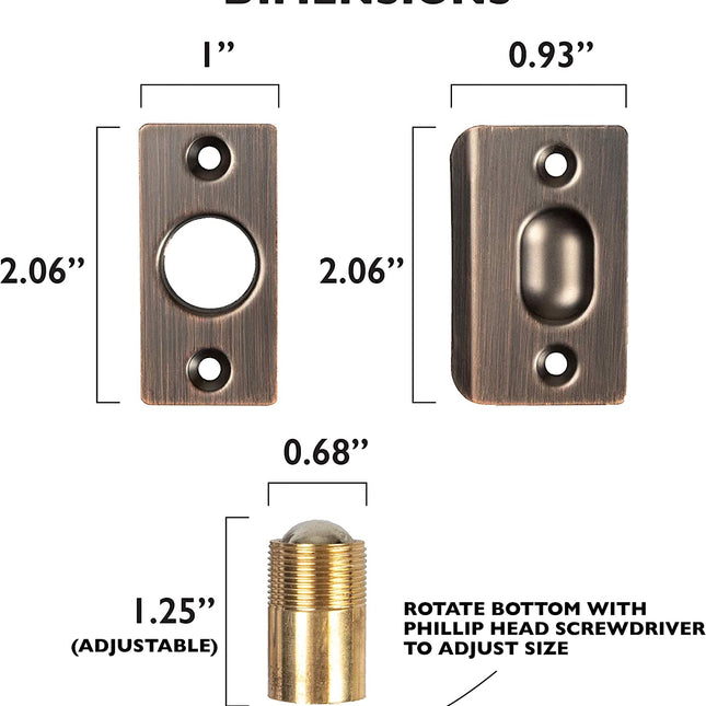 Ilyapa French Door Ball Catch - 2 Pack Oil Rubbed Bronze Closet Door Adjustable Screw in Ball Catch Latch