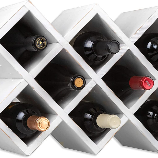 Ilyapa 8-Bottle Countertop Wine Rack - Rustic Weathered White Wood Wine Bottle Holder