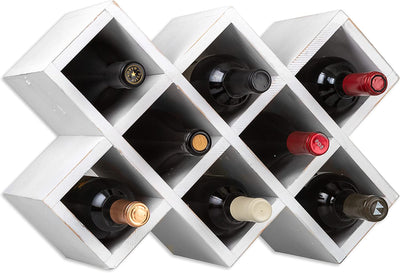 Ilyapa 8-Bottle Countertop Wine Rack - Rustic Weathered White Wood Wine Bottle Holder