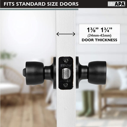Ilyapa Privacy Door Knob for Bed/Bath - Tulip, Black Interior Keyless Turn Thumb Locking Round Door Handle, Black