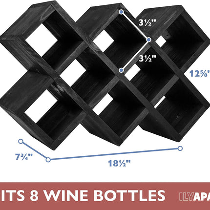 Ilyapa 8-Bottle Countertop Wine Rack - Rustic Weathered Black Wood Wine Bottle Holder