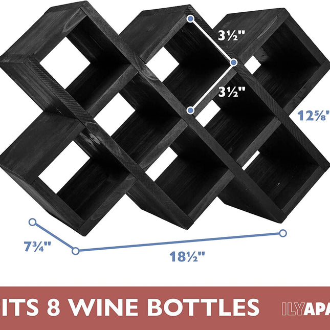 Ilyapa 8-Bottle Countertop Wine Rack - Rustic Weathered Black Wood Wine Bottle Holder