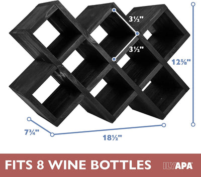 Ilyapa 8-Bottle Countertop Wine Rack - Rustic Weathered Black Wood Wine Bottle Holder