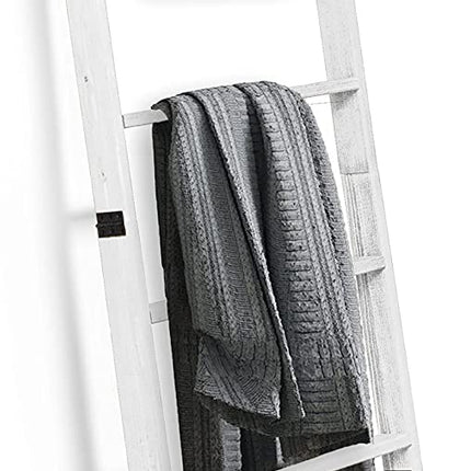 Ilyapa Blanket Ladder for The Living Room - Rustic Decorative Quilt Ladder with Folding Construction for Easy Storage, White Weathered Wood