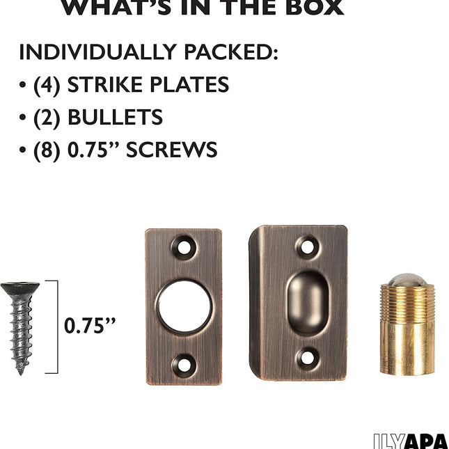 Ilyapa French Door Ball Catch - 2 Pack Oil Rubbed Bronze Closet Door Adjustable Screw in Ball Catch Latch