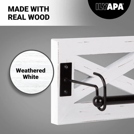 Ilyapa Farmhouse Toilet Paper Holder for Bathroom - Rustic Weathered White Wood Wall Mount Toilet Roll Holder