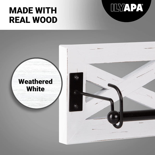 Ilyapa Farmhouse Toilet Paper Holder for Bathroom - Rustic Weathered White Wood Wall Mount Toilet Roll Holder