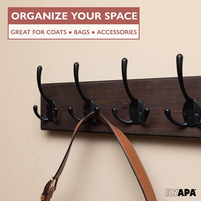 Ilyapa Wall Mounted Coat Rack, Espresso Wooden Coat Hook Rail - 38" with 10 Tri Hooks