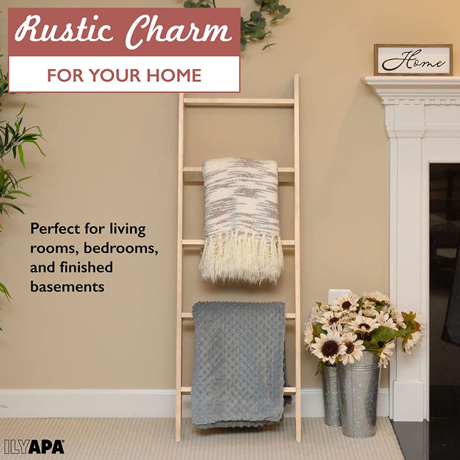 Ilyapa Blanket Ladder for The Living Room - Rustic Decorative Quilt Ladder, Natural Weathered Wood