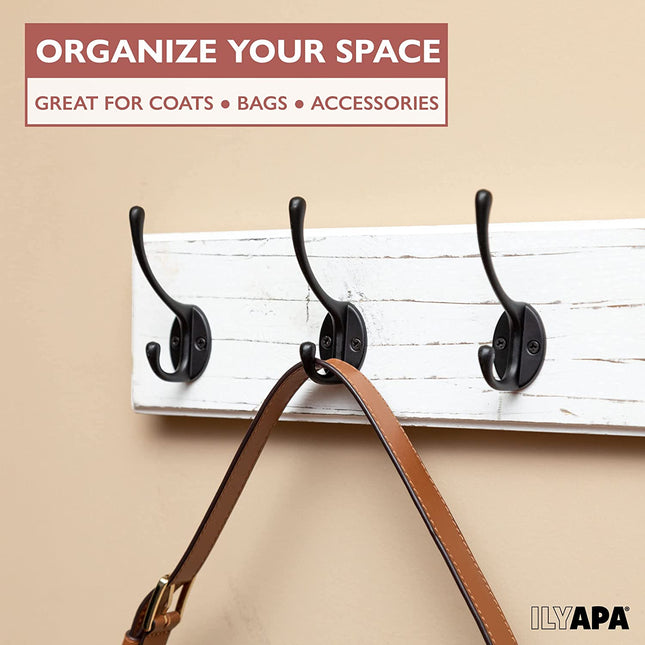 Ilyapa Wall Mounted Coat Rack, White Wooden Coat Hook Rail - 27" with 6 Retro Hooks