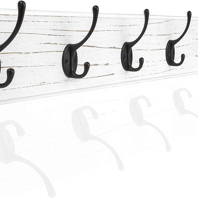 Ilyapa Wall Mounted Coat Rack, White Wooden Coat Hook Rail - 27" with 6 Retro Hooks