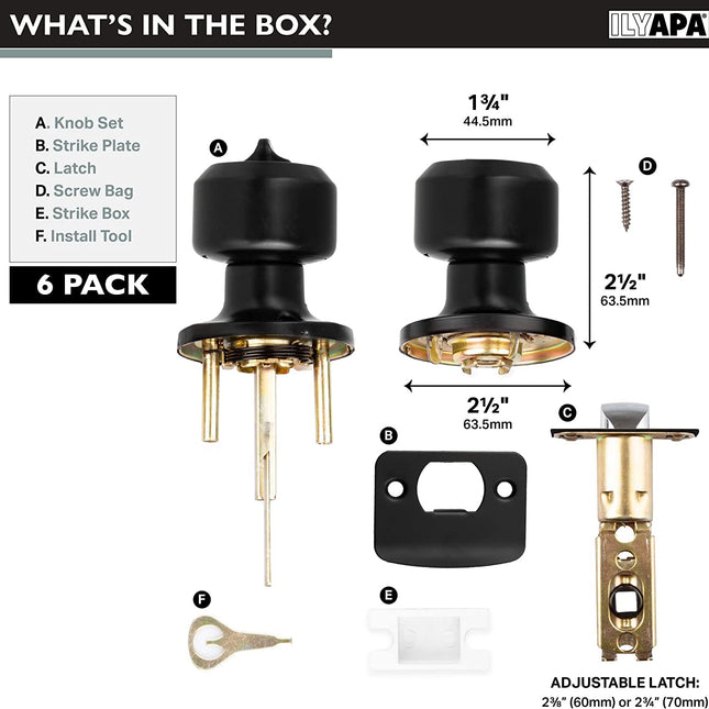 Ilyapa Half Dummy Door Knob  - Modern Short, Black 6 Pack