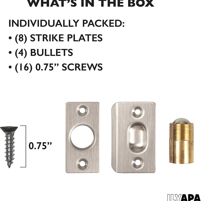 Ilyapa French Door Ball Catch - 4 Pack Satin Nickel Closet Door Adjustable Screw in Ball Catch Latch