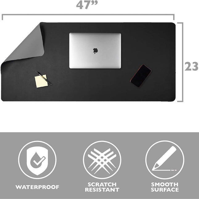 Office Desk Mat, Double Sided Gray & Black - Large 47 x 23 Inch Leather Style Computer Pad for Desk