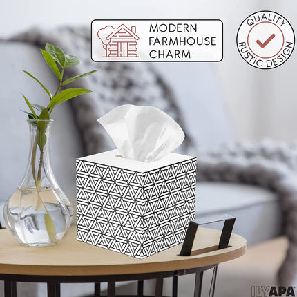 Ilyapa Wooden Tissue Box Cover, White Wood Geometric Design - Modern Printed White Wooden Tissue Holders