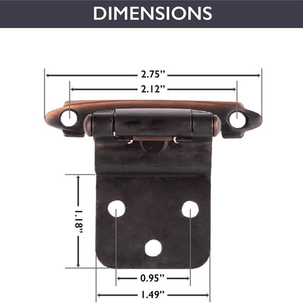Self Closing Cabinet Hinges Oil Rubbed Bronze, 50 Pack - 3/8 Inch Inset Variable Overlay Kitchen Cabinet Door Hinge Hardware