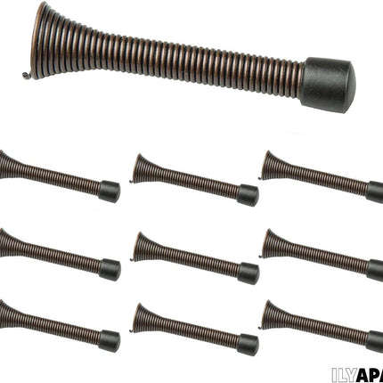 10 Pack of Oil Rubbed Bronze Spring Door Stops - 3 1/4 Inch Heavy Duty Door Stop - Traditional Spring Door Stop Bronze w/Rubber Bumper